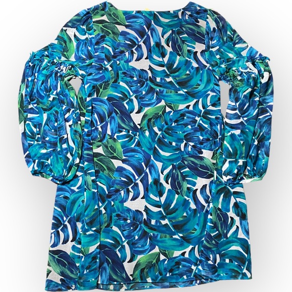 NWT ANTHROPOLOGIE Chloe Oliver Turquoise Tropical Palm Swing Dress size Medium - Picture 9 of 11